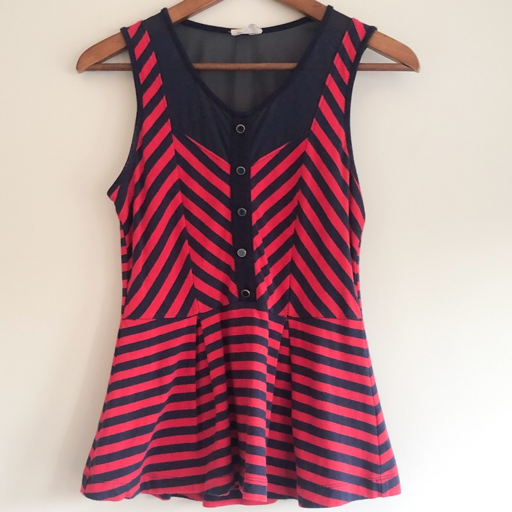 Pins & Needles Red & Navy Zig Zag Peplum Top